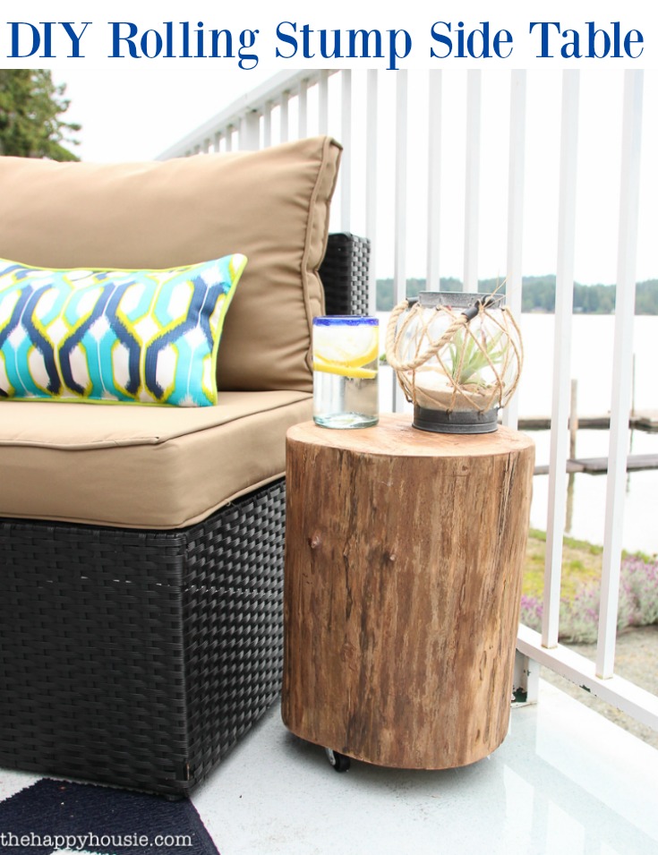 DIY Rolling Stump Side Table tutorial at the happy housie
