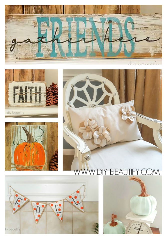 Wooden signs with a pumpkin, faith and fall.