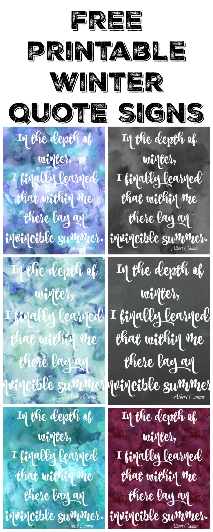 Free Printable Watercolour Winter Quote Signs  The Happy 