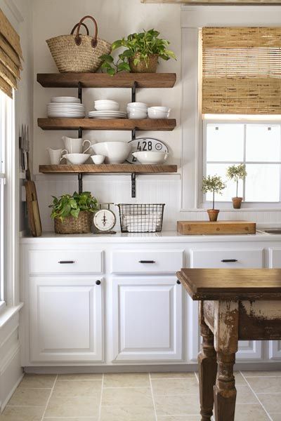 Featured image of post Rustic Kitchen Shelves Instead Of Cabinets : This open wall between the two windows once that was done, we drilled holes into our support shelves and then secured it with the bolts that came with the anchors.