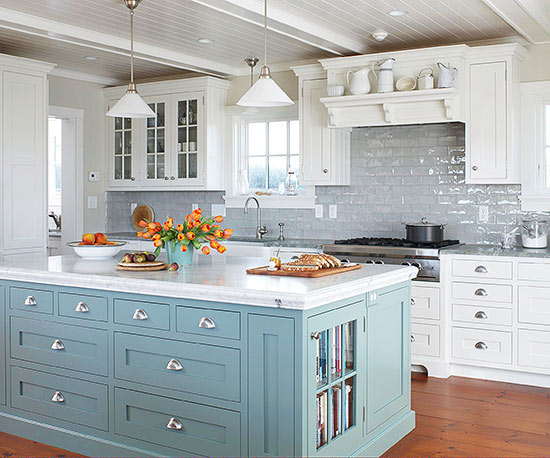 15 Gorgeous White Kitchens With Coloured Islands The Happy Housie