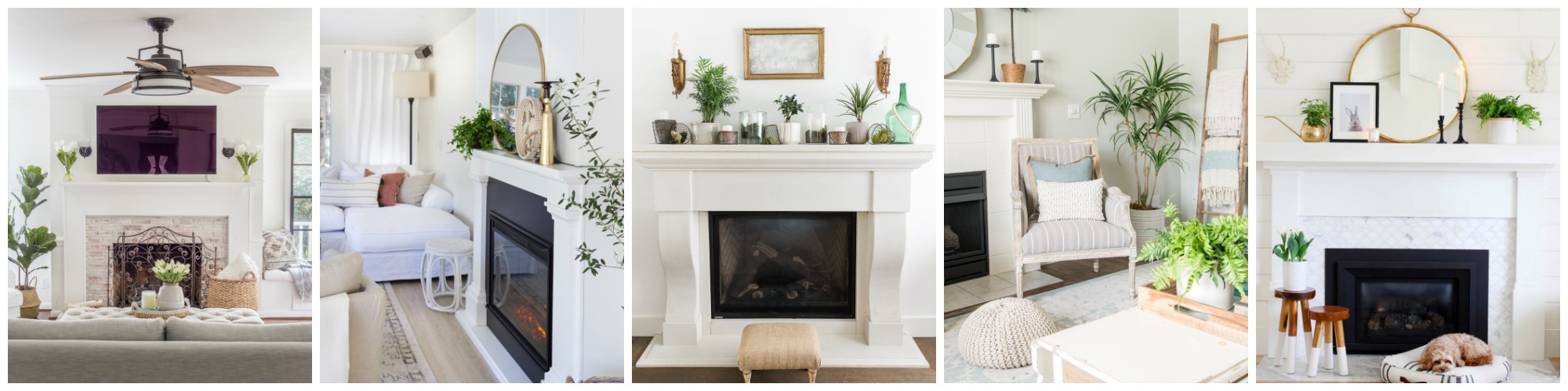 Fireplace mantels decorated for spring.