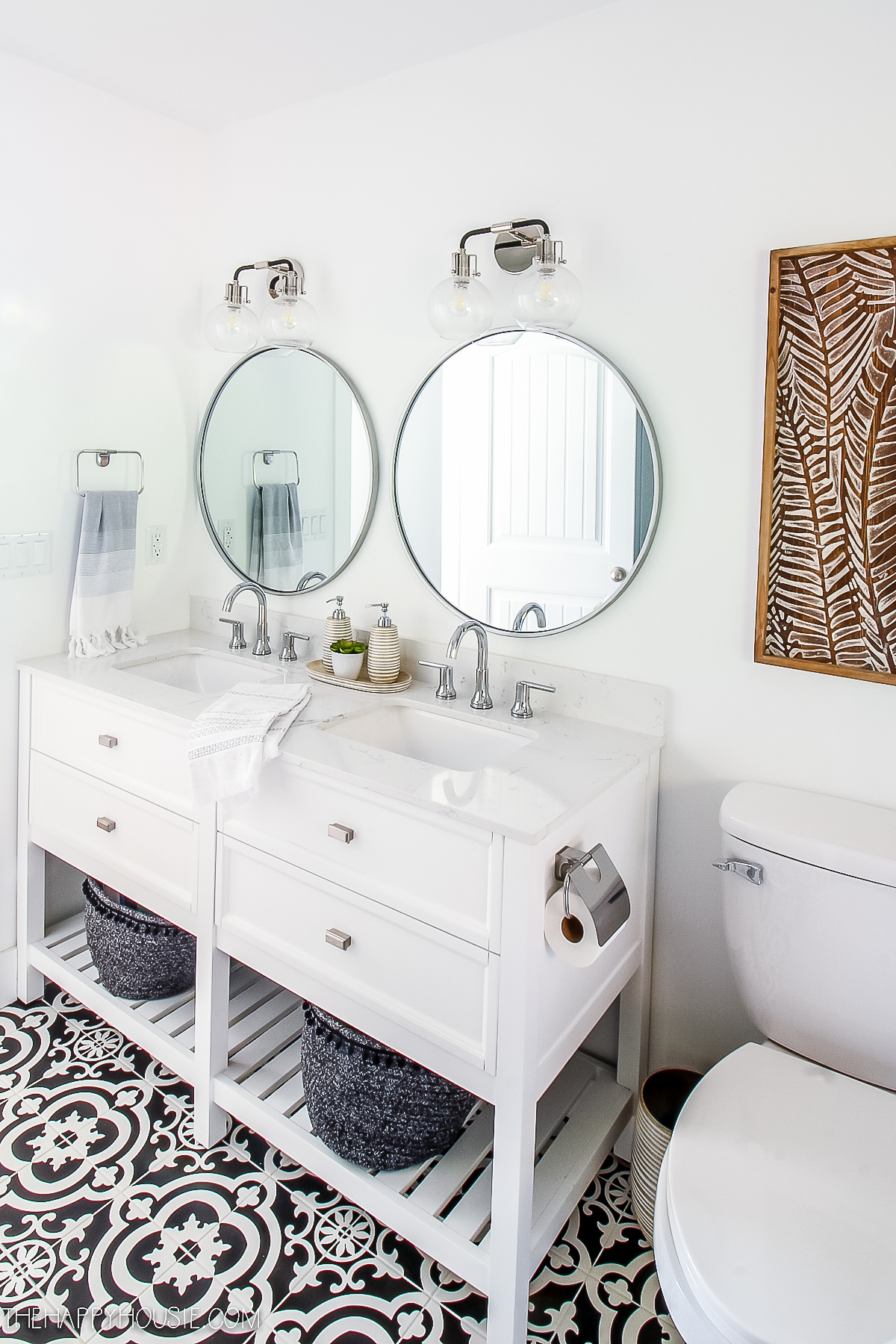 Fresh Modern Main Bathroom Renovation, Round Mirrors For Double Sink Vanity